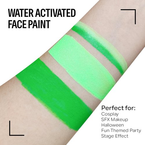 FREEORR Green Face Body Paint Makeup Foundation 30g, Water Activated Dark Green/Light Green Cream to Powder Face Body Paint for Halloween Costume Cosplay Theater Stage Dressup Makeup Matte Finish