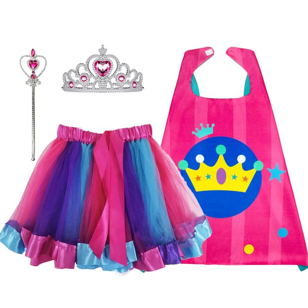 D.Q.Z Superhero-Cape Costume with Tutu Dress, Big Sisters Gifts for Girls Princess Role Play Birthday Christmas Party (Princess Rose)