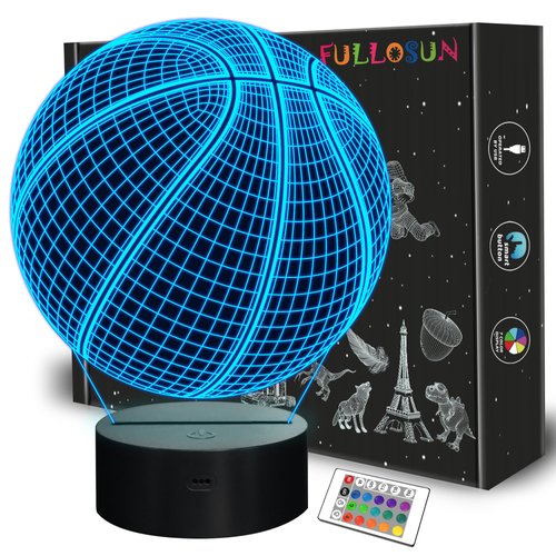 FULLOSUN Basketball 3D Night Light Birthday Gift Lamp, Light Up Basketball Gifts 3D Illusion Lamp with Remote Control 16 Colors Changing Sport Fan Room Decoration Boy Kids Room Idea