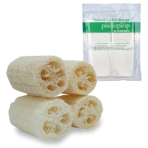 pisdoplop 4" Natural Loofah Exfoliating Body Sponge Scrubber for Skin Care in Bath Spa Shower Pack of 4