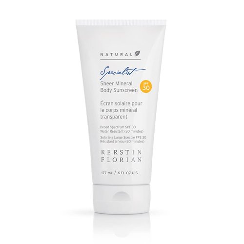 Kerstin Florian Sheer Mineral Body Sunscreen SPF 30, Waterproof UVA/UVB Sun Protection with Natural Zinc Oxide, Reef Safe Fragrance-Free Formula for Sensitive Skin to Moisturize & Protect, 6 fl oz