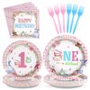 96Pcs Wonderland 1st Birthday Party Supplies 350GSM Onederland 1st Birthday Paper Plates Napkins Forks Disposable Tableware Set for Girls Fairy First Birthday Decorations Tea Party Baby Shower Serve24