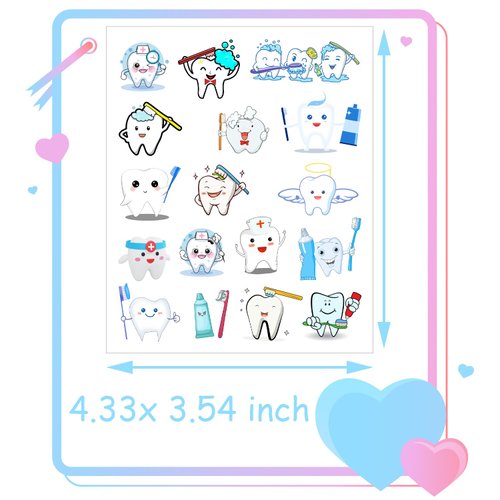 ATSMOICY 380 Tooth Temporary Tattoos Stickers Dental Hospital Dental Health Party Brush One's Teeth Themed Baby Shower Birthday Party Favors Decorations Tattoo Stickers