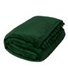 PAVILIA Emerald Green Throw Blanket Pom Pom Couch, Twin Size, Soft Fleece Cozy Pompom Fringe Sofa Blanket, Decorative Home Gift Flannel Velvet Bed Throw, Dark Green, 60x80