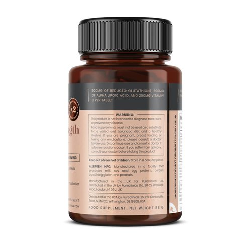 Glutathione 1000mg x 60 Tablets. with 500mg Glutathione, 300mg ALA, and 200mg Vitamin C per Tablet.