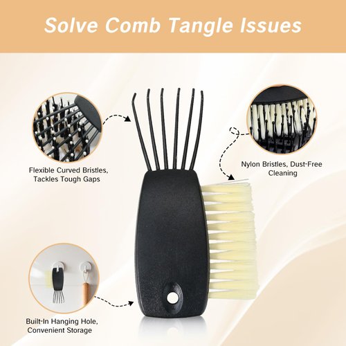 YAFIYGI 1 PCS Hairbrush Cleaner Tool Black Hair Brush Cleaners Quick Cleaning Machine Plus Comb and Rake Easy to Clean Small Hair Brush for Thin and Thick Hair Home and Salon Use