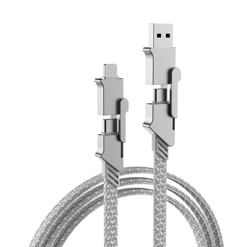 PEAKINGTECH USB Cable Multi Charging Cord: 100W 4FT Gray Braided Flat Wire 6-in-1 with Type A C Micro Lightning Plugs – Fast Charging & Data Transfer EDC