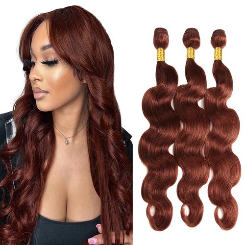 Niciitysi Color #33 Reddish Brown Body Wave Bundles Color 33 Human Hair Bundles 20 22 24 inch Reddish Brown Human Hair Bundles Double Weft Brazilian Virgin Remy Hair Extensions For Black Women