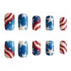 4th of July Square Press on Nails Medium Glue on Nails Swirl Fake Nails Red Blue White Full Cover Acrylic Nails Independence False Nails Star Patriotic Stick on Nails for Women 24 Pcs