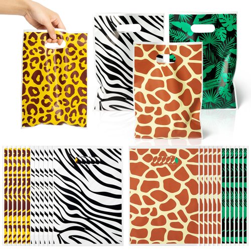 Animal Print Party Favor Bags - 60Pcs Zoo Print Goody Candy Treat Gifts Bags, Summer Jungle Safar...