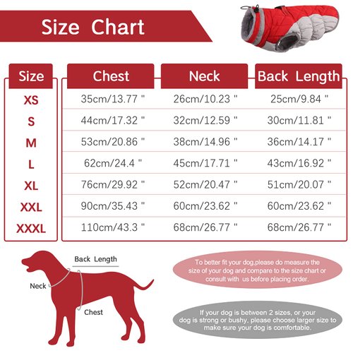 FUAMEY Dog Coat,Warm Dog Jacket Winter Coat Paded Dog Fleece Vest Reflective Dog Cold Weather Coats with Built in Harness Waterproof Windproof Dog Snow Jacket Clothes with Zipper Red Medium