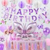 53pcs Butterfly Birthday Decorations, Purple Butterfly Decorations with Honeycomb Ball Banner Butterfly Hanging Swirl Big Butterfly Foil Balloon for Women Girl Butterfly Theme Birthday Supplies