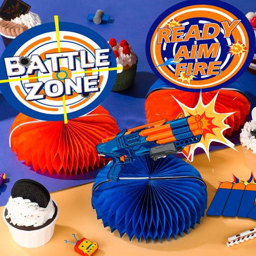 Dart War Gun Party Honeycomb Centerpieces, 9pcs Dart War Centerpiece for Table, Dart War Birthday Honeycomb Centerpieces, Dart Battle Honeycomb Centerpieces for Dart War Birthday Party Decorations