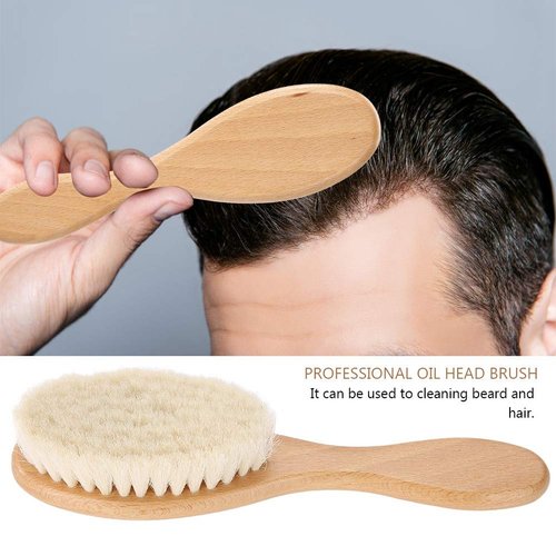 Sonew Goat Hair Brush, Oblong Wooden Handle Retro Oil Head Brush with Non Slip Eco Friendly Hairbrush for Men Women Baby Oily Hair, Hair Cleaning Tool