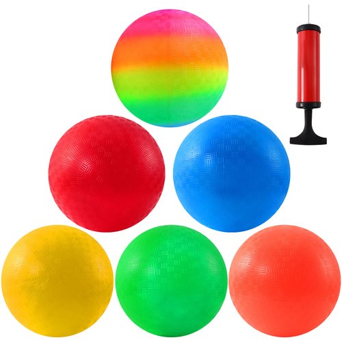 Nakotii 6PCS Playground Balls,8.5 Inch Inflatable Dodge Balls,Dodgeball Balls,Rubber Bouncy Dodge Ball with 1 Hand Pump for Indoor Outdoor Games Camps Schoolyard Picnic