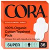 Cora 100% Organic Cotton Topsheet Pads | Ultra Thin Period Pads with Wings | Super Absorbency | Ultra-Absorbent Sanitary Pads for Women (36 Count)