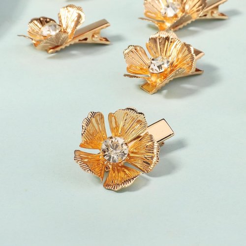10PCS Small Flower Hair Clips Gold Crystal Hair Barrettes Alligator Hair Clips Floral Headpiece Rhinestone Floral Hair Accessories for Girls Women for Party Prom Birthday