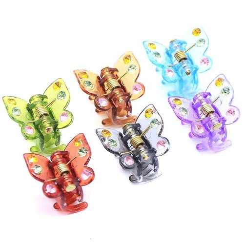24Pcs Mini Hair Clips Butterfly Plastic Rhinestone Hairs Claws Clips Barrette Hairpins Clamps Bangs Clips for Little Girl Kids Toddlers, 20mm (Multicolor)