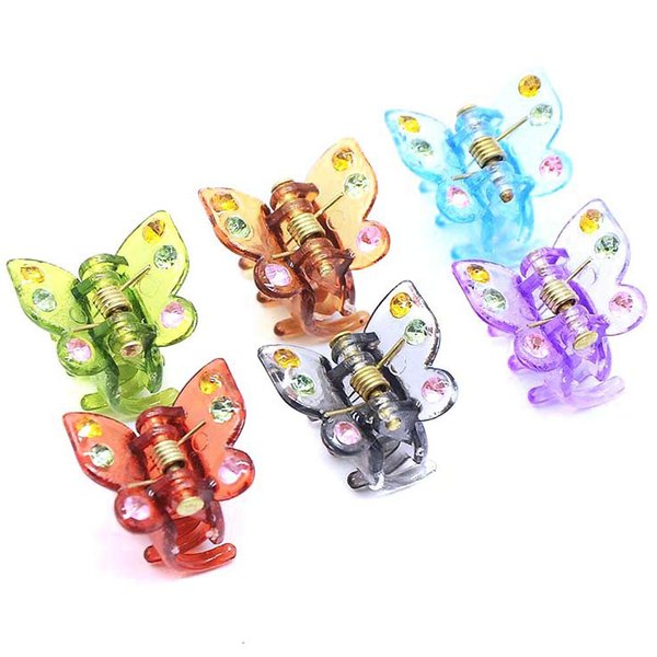 24Pcs Mini Hair Clips Butterfly Plastic Rhinestone Hairs Claws Clips Barrette Hairpins Clamps Bangs Clips for Little Girl Kids Toddlers, 20mm (Multicolor)