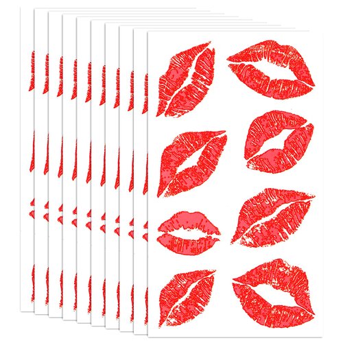 10 Sheets/80pcs Red Fake Lips Temporary Tattoo Stickers,Waterproof Stickers,Red Kiss Temporary Tattoo Stickers,Lip Stickers Sexy Tattoos Sticker for Adult Women Girls Valentines Day Theme Decorations.