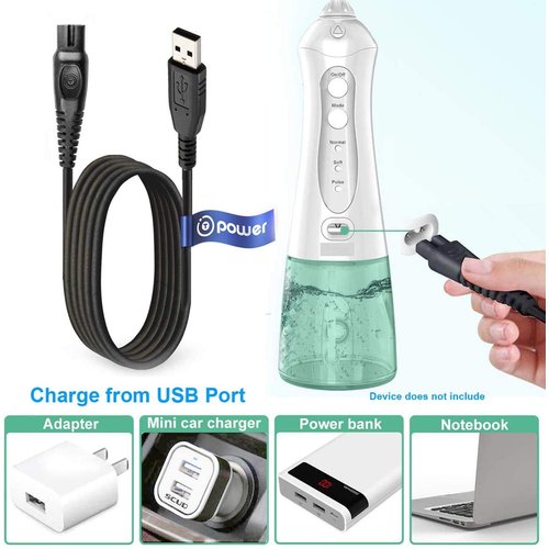 T Power Charging Cable for for MOSPRO , iTeknic Portable Cordless Oral Irrigator Dental Water Flosser Travel Power Cord w/o Home Car Ac Adapter
