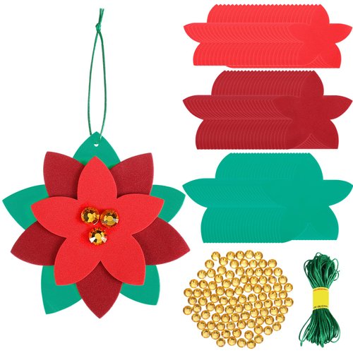Hollowfly 24 Pack Christmas Poinsettia Flowers Ornament Craft Bulk 5.1 Inch Foam Christmas Crafts Set Poinsettia Flowers Craft Kit for Christmas Holiday Winter Party DIY Activities Home Decor