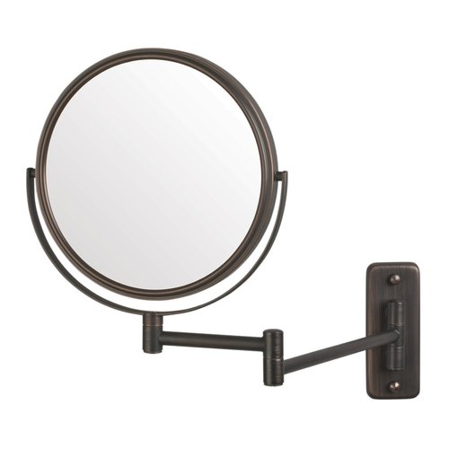 JERDON Two-Sided Wall-Mounted Makeup Mirror - Makeup Mirror with 5X Magnification & Wall-Mount Arm - 8-Inch Diameter Mirror with Bronze Finish Wall Mount - Model JP7506BZ