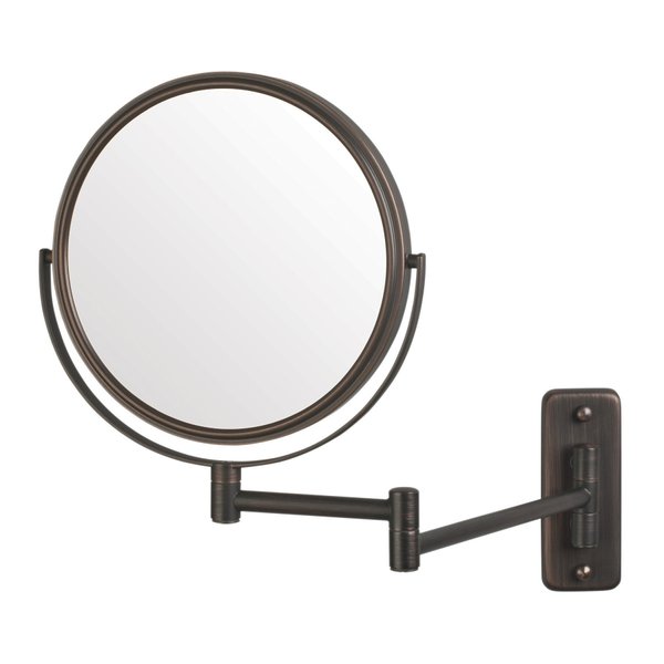 JERDON Two-Sided Wall-Mounted Makeup Mirror - Makeup Mirror with 5X Magnification & Wall-Mount Arm - 8-Inch Diameter Mirror with Bronze Finish Wall Mount - Model JP7506BZ