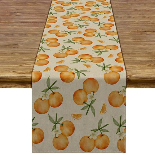 Pudodo Orange Citrus Table Runner Little Cutie Themed Birthday Baby Shower Spring Summer Party Kitchen Dining Home Decoration (13" x 72")