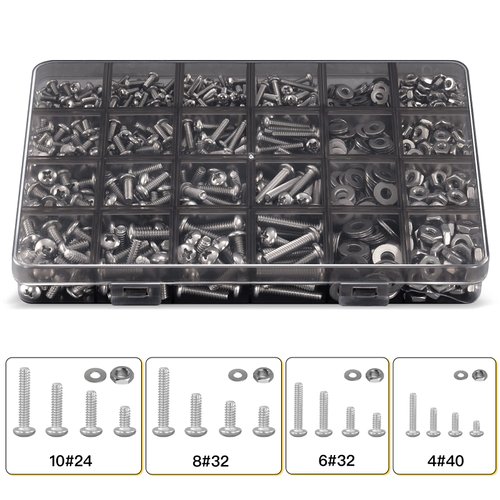 LJINGE 710Pcs Nuts and Bolts Assortment Kit, 4-40#6-32#8-32#10-24 Phillips Pan Head Assortment Stainless Steel Bolts Nuts Flat Washers Nuts Bolts with Case (Black)