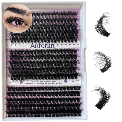 Fluffy DIY Lash Extensions 50D+60D+80D Cluster Lashes 3D Volume Lashes 300PCS Wispy Lashes D Curl Individual Eyelashes Mixed Heights 9-16mm False Cluster Lashes By Anforlin