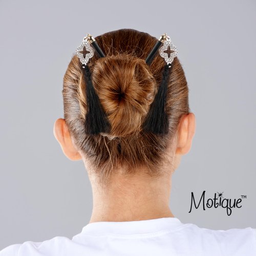 Hair Sticks with Tassels, Wooden Chopsticks for Updos, Bun Styles, 7.5 inches, 2 Hair Sticks (Black)