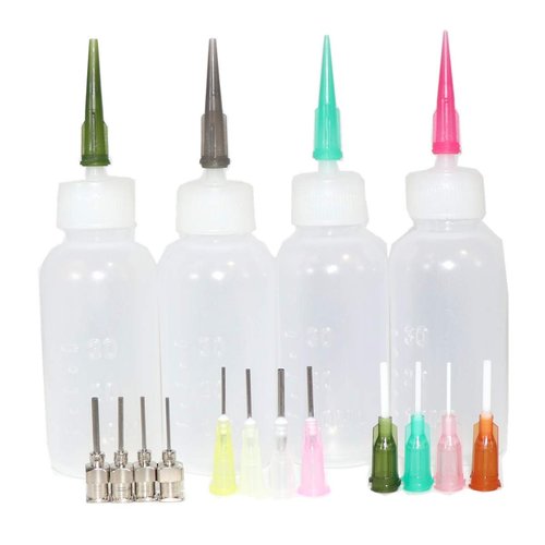 Multi Purpose Precision Applicator Set 4 pcs 1 Oz.Bottle and 16 pcs Needle Tips Sizes for Henna Tattoo Body Art Paint Paper Quilling Glue