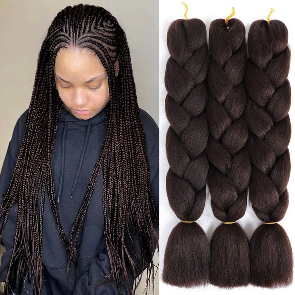 SuCoo Jumbo Braiding Hair Extensions High Temperature Fiber Crochet Twist Braids With Small Free Gifts 24inch 3pcs/lot(Dark Brown)