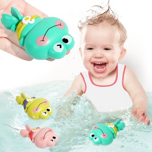 Baby Bath Toys for Kids Ages 6-12 Months, 3 Pack Cute Swimming Frog Water Pool Toys for Toddlers 6M+, Floating Wind-Up Infant Bathtub Toys for Boy Girl Gifts, No Battery Montessori Toy for Baby 1-3
