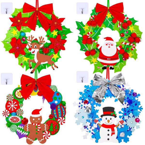 Winlyn 12 Sets Christmas Craft Kits Winter Crafts DIY 3D Christmas Wreath Ornaments Art Sets Santa Snowflake Snowman Christmas Foam Stickers Arts and Crafts for Kids Holiday Home Classroom Activities