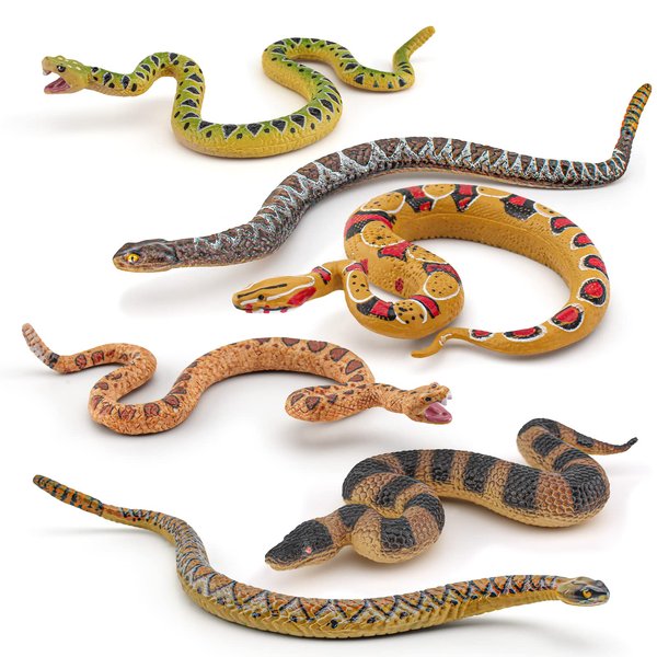 Realistic Wild Life Jungle Animal Model Playset 6 PCS Snake Red-tailed Boa Rattlesnake Model Party Favors Supplies Cake Toppers Set Toys for 5 6 7 8 Years Old Boys Girls Kid Toddlers