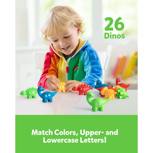 Coogam Matching Letters Fine Motor Toy, 26 PCS Double-Sided ABC Dinosaur Alphabet Match Game with Uppercase Lowercase, Preschool Educational Montessori Learning Toys for Toddlers