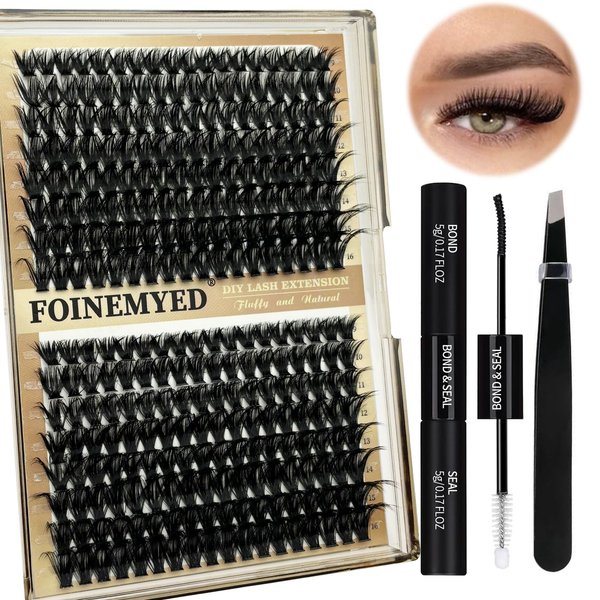 Eyelash Extension Kit 80D DIY Lash Extension Kit with Lash Bond and Seal and Lash Applicator 288Pcs Fluffy Mink Lashes Lash Clusters D Curl False Eyelashes DIY Lash Kit for Lash Extension Beginners