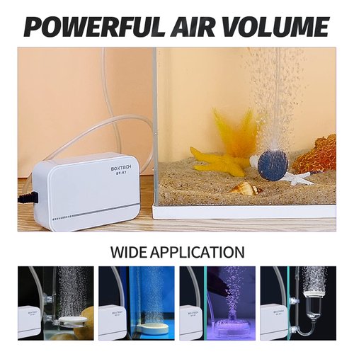 boxtech Aquarium Air Pump, Ultra-Quiet Fish Tank Oxygen Pump Powerful Aerator Pump to Make Rich and Fine Air Bubbles (1-30 Gallons (with Accessories))