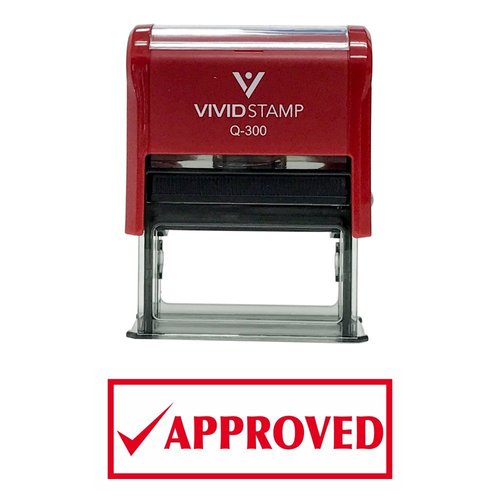 Approved w/Check Office Self-Inking Office Rubber Stamp (Red) - L