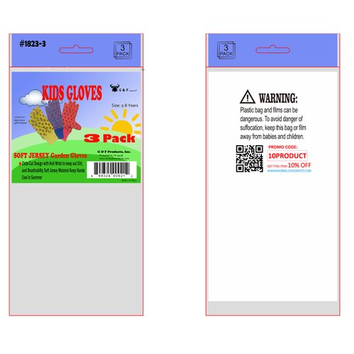 G & F Products 1823-3 JustForKids Soft Jersey Kids Garden Gloves, Kids Work Gloves, 3 Pairs Green/Red/Blue per Pack