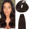Lacerhair 20 inch Human Hair Extensions Tape in Hair Natural Black Balayage PU Skin Weft 100% Real Virgin Human Hair Color #2 Darkest Brown Double Side 50g 20pcs/set