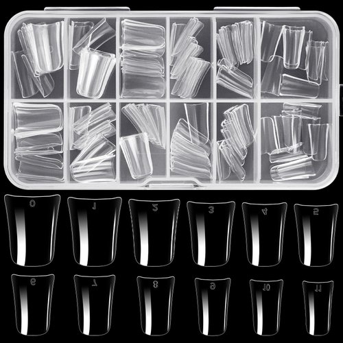 Moxluck Short Duck Nail Tips Full Cover,Clear Curved False Nail Tips 120Pcs Duck Acrylic Nails, Wide Short French Fake Nails For Extensions Home DIY Nail Tips Art 12 Sizes