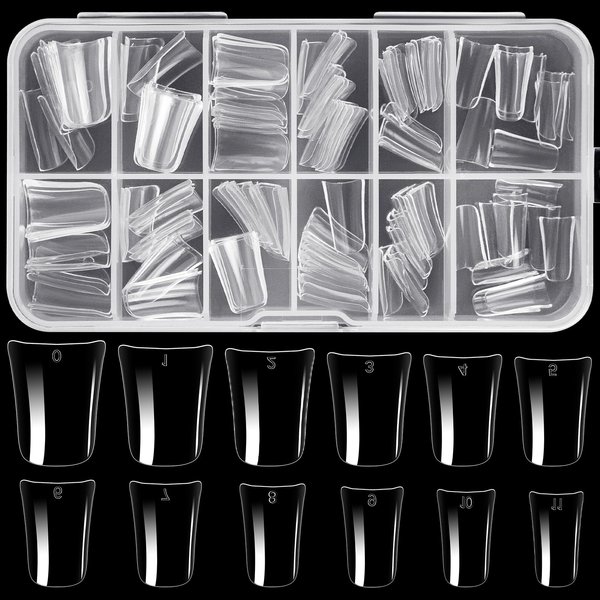 Moxluck Short Duck Nail Tips Full Cover,Clear Curved False Nail Tips 120Pcs Duck Acrylic Nails, Wide Short French Fake Nails For Extensions Home DIY Nail Tips Art 12 Sizes