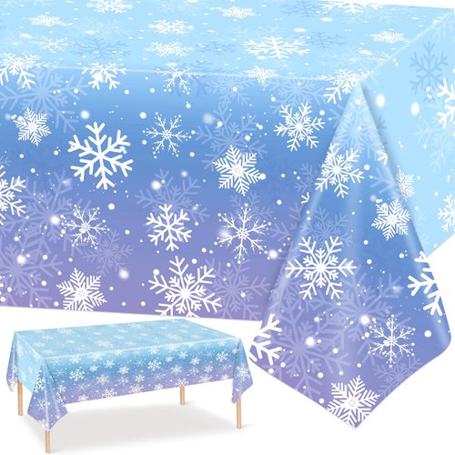 PHOGARY Christmas Snowflake Tablecloth Frozen Birthday Party Decorations Winter Wonderland Decorations Party Supplies Disposable Plastic Table Cover, 54 x 108 Inches (3)
