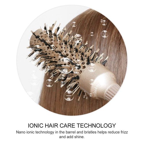 BANGMENG Round Barrel Anti-Static Hair Brush with Boar Bristles, Nano Thermal Ceramic Ionic Tech | For Extra Shine | Protect Hair, Enhance Texture, For Straightening & Drying (1 1/4 inch)