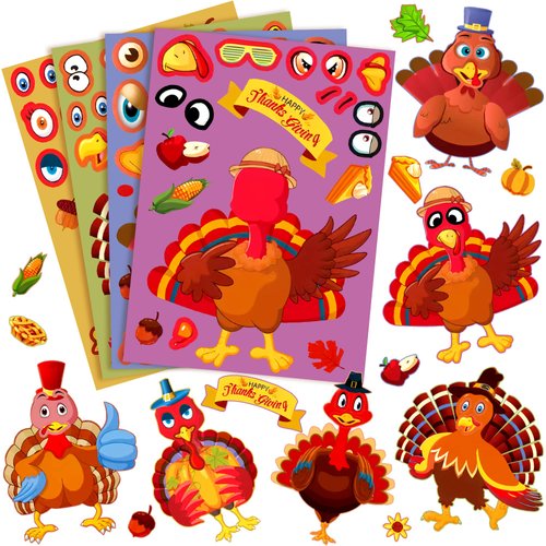 KatchOn, Thanksgiving Stickers for Kids - 24 Sheets | Thanksgiving Kids Crafts | Thanksgiving Party Favors | Thanksgiving Gifts for Kids | Thanksgiving Crafts for Kids, Make Your Own Turkey Stickers