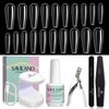 SAVILAND Gel X Nail Kit for Beginner: Long Coffin Nail Tips with 4-in-1 Nail Glue Gel and Nail Lamp Clear Gel X Tips Acrylic Nail Kit for Nail Extensions, Nail Art DIY Salon At Home Gift for Women