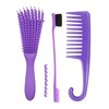Blond Forte Medium Detangling Hair Brush for Curly Kinky Afro Textured, Wet or Dry Detangler Brush for Thick Hair + Bonus Edge Brush and Wide Tooth Comb (Purple)